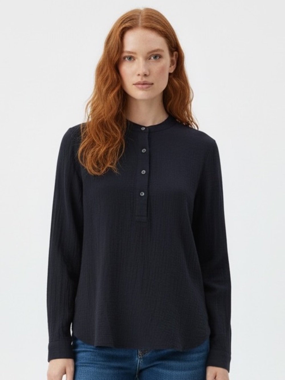 Jenni Kayne Black Cotton gauze Cypress henley shirt 2X neutral modern minimalism